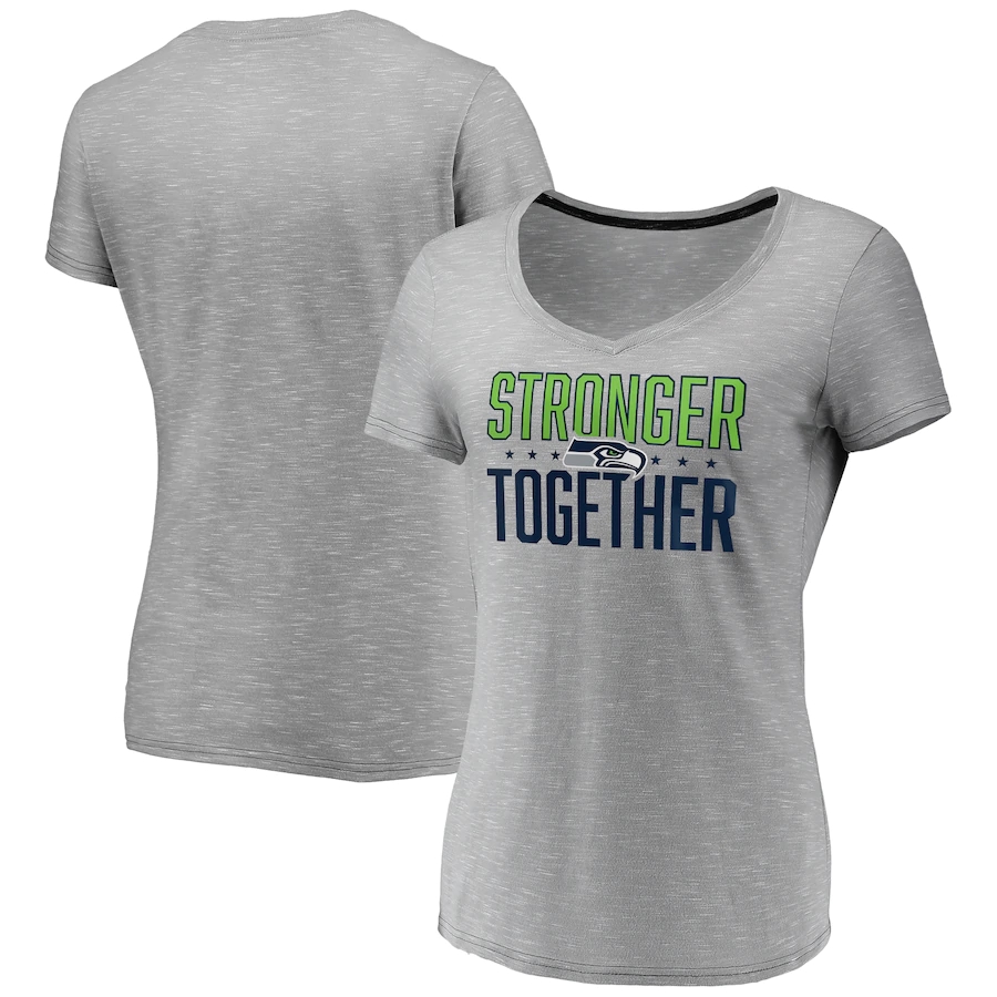 Women's Seattle Seahawks Gray Stronger Together Space Dye V-Neck T-Shirt(Run Small)